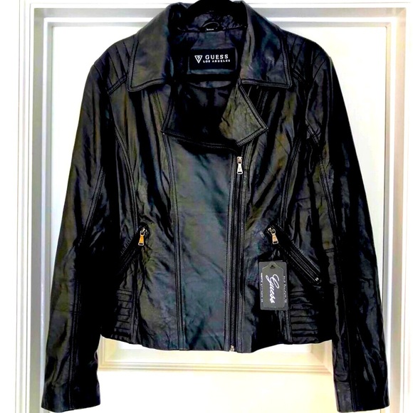 NWT GUESS Genuine Leather Moto Biker Jacket XL MSRP $550 - Picture 1 of 8